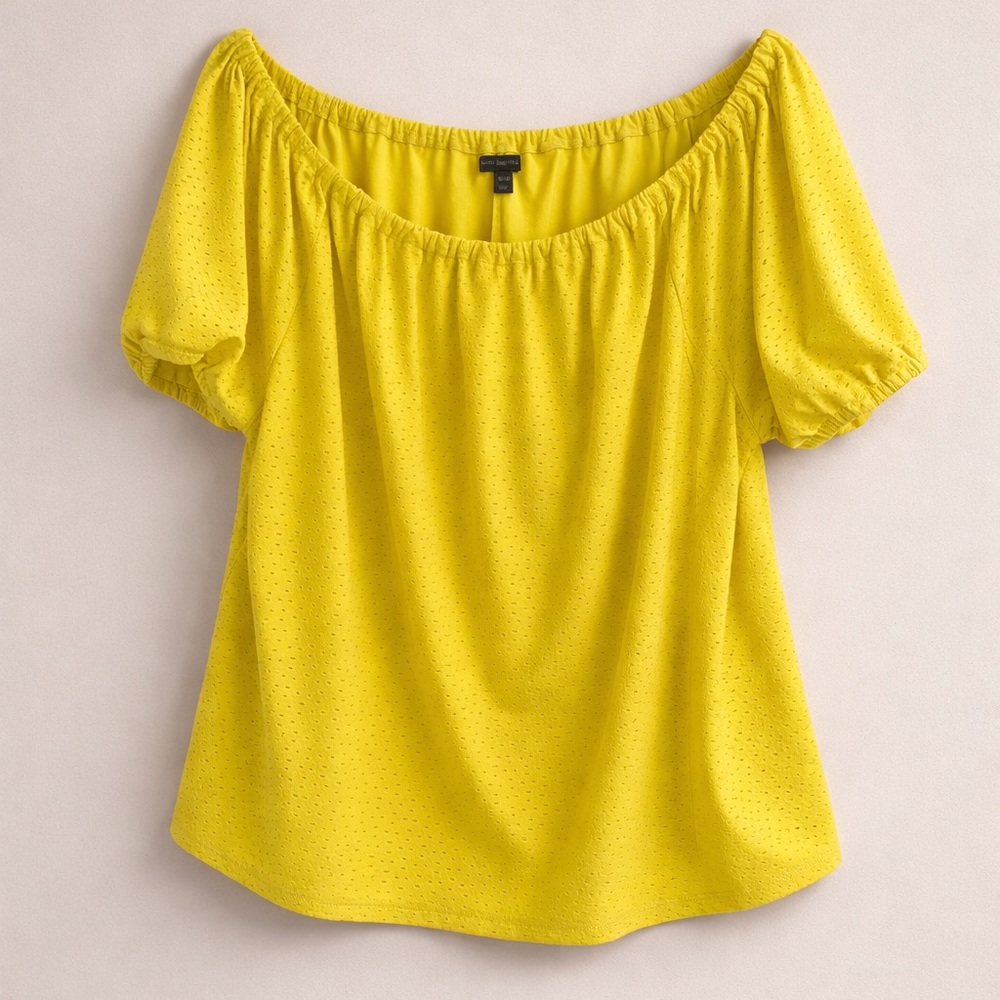 Lane Bryant Yellow Eyelet Off-Shoulder Top Women’s 26/28 Plus Size Stretch